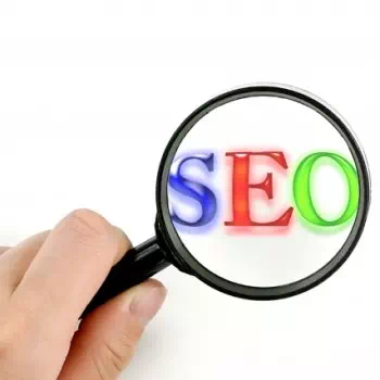 SEOという文字を虫眼鏡で検索する